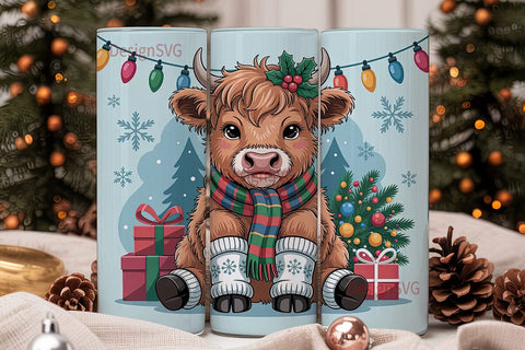 Christmas Highland Cow 20oz Tumbler Sublimation DesignSVG 