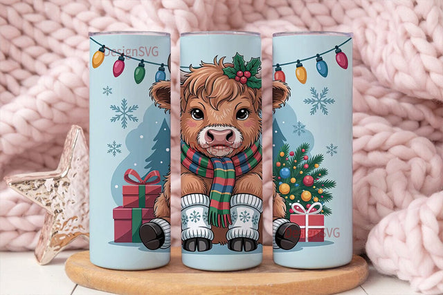 Christmas Highland Cow 20oz Tumbler Sublimation DesignSVG 