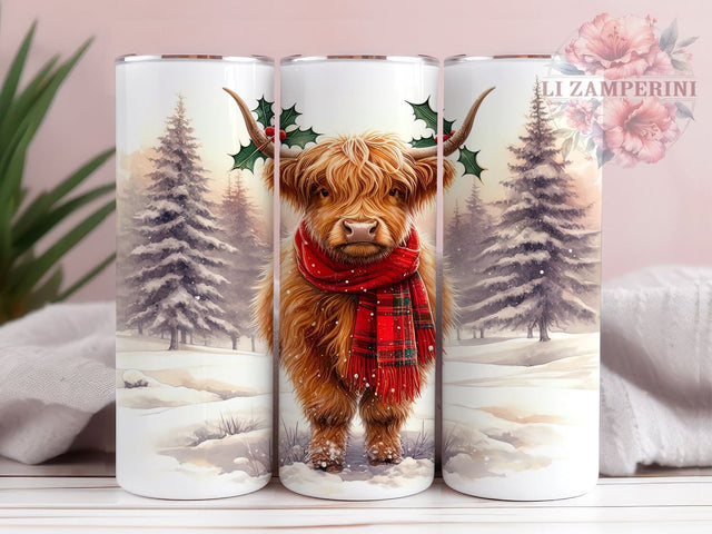 Christmas Highland Cow 20oz Tumbler Wrap PNG, Highland Cow Tumbler Png, Straight & Tapered Tumbler Wrap, Instant Digital Download Sublimation Li Zamperini 