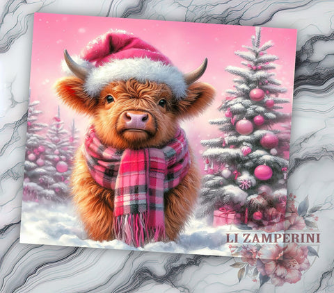 Christmas Highland Cow 20oz Tumbler Wrap PNG, Highland Cow Tumbler PNG Sublimation Design, Straight & Tapered Tumbler Wrap, Instant Digital Download Sublimation Li Zamperini 