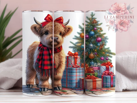 Christmas Highland Cow 20oz Tumbler Wrap PNG, Highland Cow Tumbler PNG Sublimation Design, Straight & Tapered Tumbler Wrap, Instant Digital Download Sublimation Li Zamperini 