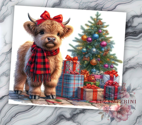 Christmas Highland Cow 20oz Tumbler Wrap PNG, Highland Cow Tumbler PNG Sublimation Design, Straight & Tapered Tumbler Wrap, Instant Digital Download Sublimation Li Zamperini 