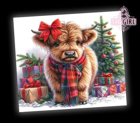 Christmas Highland Cow 20oz Tumbler Wrap Sublimation Design, Straight Tapered Tumbler Wrap, Highland Cow Tumbler Png, Instant Digital Download Sublimation SvggirlplusArt 
