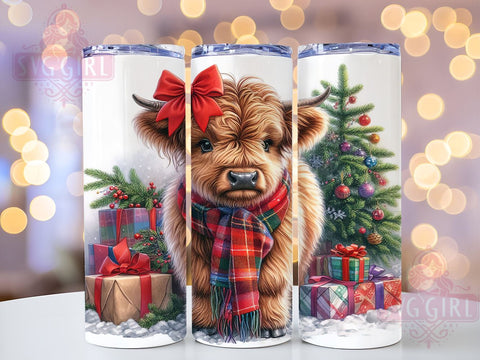 Christmas Highland Cow 20oz Tumbler Wrap Sublimation Design, Straight Tapered Tumbler Wrap, Highland Cow Tumbler Png, Instant Digital Download Sublimation SvggirlplusArt 