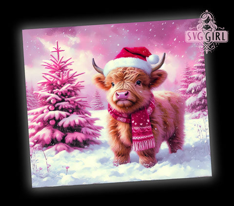 Christmas Highland Cow 20oz Tumbler Wrap Sublimation Design, Straight Tapered Tumbler Wrap, Pink Highland Cow Tumbler Png, Instant Digital Download Sublimation SvggirlplusArt 