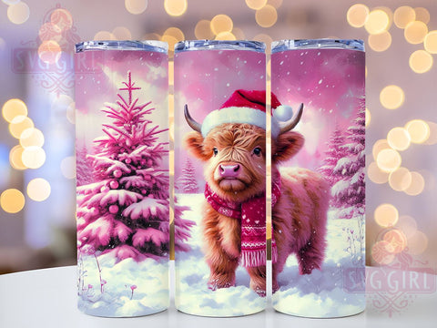 Christmas Highland Cow 20oz Tumbler Wrap Sublimation Design, Straight Tapered Tumbler Wrap, Pink Highland Cow Tumbler Png, Instant Digital Download Sublimation SvggirlplusArt 