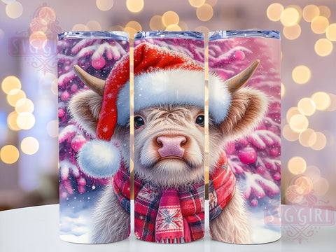 Christmas Highland Cow 20oz Tumbler Wrap Sublimation Design, Straight Tapered Tumbler Wrap, Pink Highland Cow Tumbler Png, Instant Digital Download Sublimation SvggirlplusArt 
