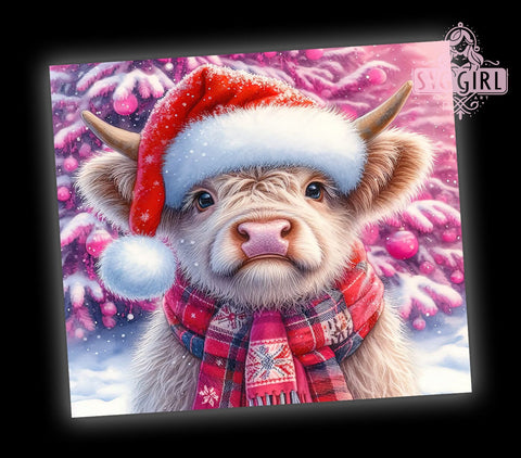 Christmas Highland Cow 20oz Tumbler Wrap Sublimation Design, Straight Tapered Tumbler Wrap, Pink Highland Cow Tumbler Png, Instant Digital Download Sublimation SvggirlplusArt 