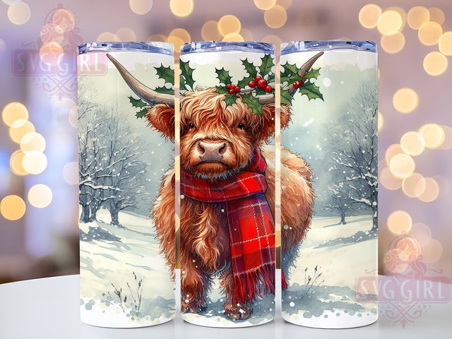 Christmas Highland Cow 20oz Tumbler Wrap Sublimation Design, Straight Tapered Tumbler Wrap, Winter Cow Tumbler Png, Instant Digital Download Sublimation SvggirlplusArt 
