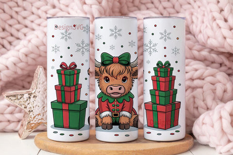 Christmas Highland Cow 20oz Tumbler Wrap Sublimation DesignSVG 
