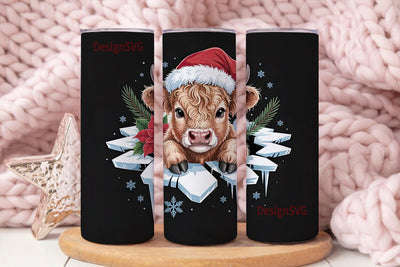 Christmas Highland Cow 20oz Tumbler Wrap Sublimation DesignSVG 