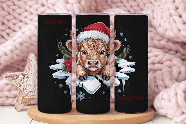 Christmas Highland Cow 20oz Tumbler Wrap Sublimation DesignSVG 