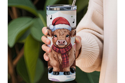 Christmas Highland Cow 20oz Tumbler Wrap Sublimation DesignSVG 