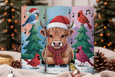 Christmas Highland Cow 20oz Tumbler Wrap Sublimation DesignSVG 