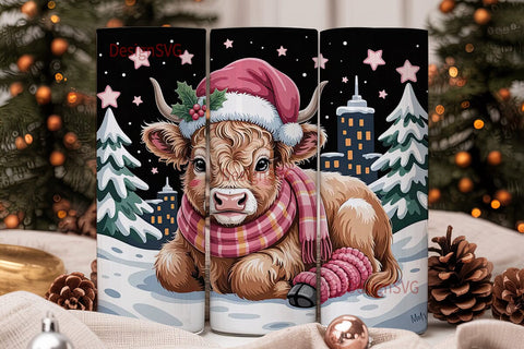 Christmas Highland Cow 20oz Tumbler Wrap Sublimation DesignSVG 