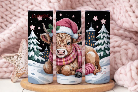 Christmas Highland Cow 20oz Tumbler Wrap Sublimation DesignSVG 