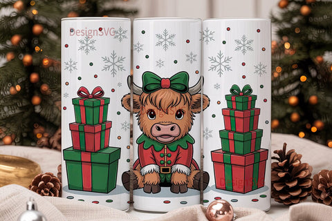 Christmas Highland Cow 20oz Tumbler Wrap Sublimation DesignSVG 
