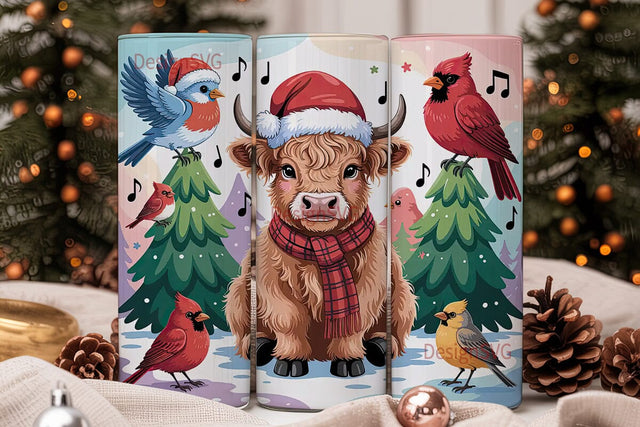 Christmas Highland Cow 20oz Tumbler Wrap Sublimation DesignSVG 