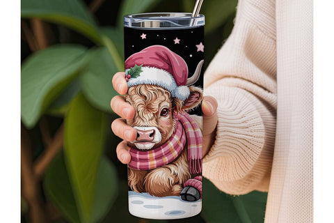 Christmas Highland Cow 20oz Tumbler Wrap Sublimation DesignSVG 