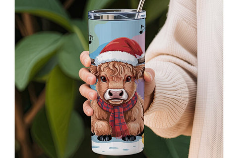 Christmas Highland Cow 20oz Tumbler Wrap Sublimation DesignSVG 