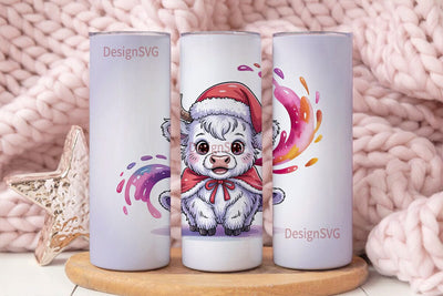 Christmas Highland Cow 20oz Tumbler Wrap Sublimation DesignSVG 