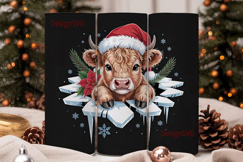Christmas Highland Cow 20oz Tumbler Wrap Sublimation DesignSVG 