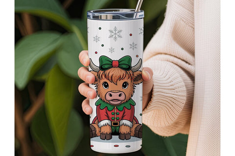 Christmas Highland Cow 20oz Tumbler Wrap Sublimation DesignSVG 