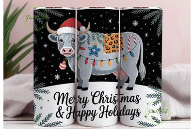 Christmas Highland Cow 20oz Tumbler Wrap Sublimation PixelChick 