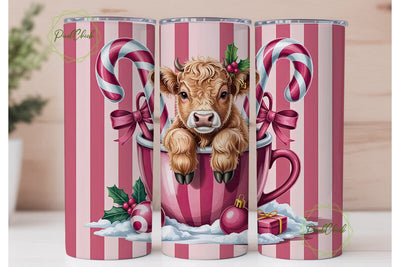 Christmas Highland Cow 20oz Tumbler Wrap Sublimation PixelChick 