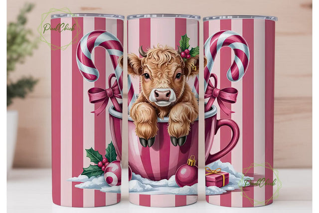 Christmas Highland Cow 20oz Tumbler Wrap Sublimation PixelChick 