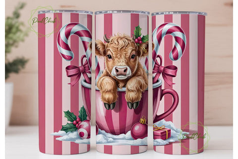 Christmas Highland Cow 20oz Tumbler Wrap Sublimation PixelChick 