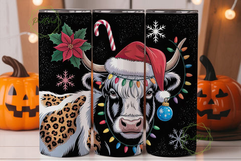 Christmas Highland Cow 20oz Tumbler Wrap Sublimation PixelChick 