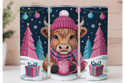 Christmas Highland Cow 20oz Tumbler Wrap Sublimation PixelChick 