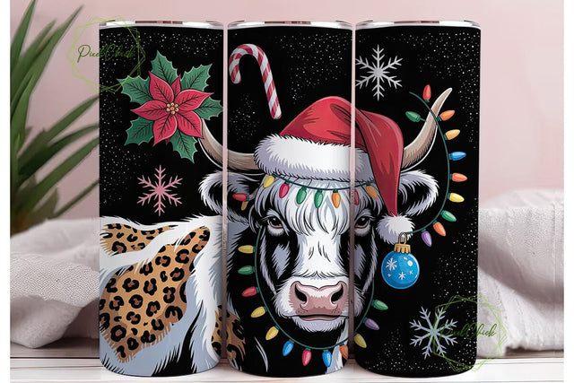 Christmas Highland Cow 20oz Tumbler Wrap Sublimation PixelChick 