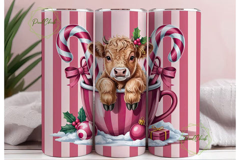 Christmas Highland Cow 20oz Tumbler Wrap Sublimation PixelChick 