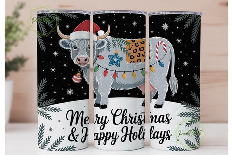 Christmas Highland Cow 20oz Tumbler Wrap Sublimation PixelChick 