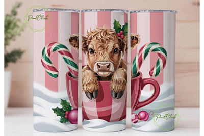 Christmas Highland Cow 20oz Tumbler Wrap Sublimation PixelChick 