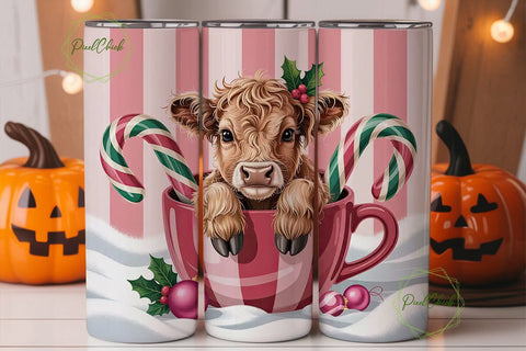 Christmas Highland Cow 20oz Tumbler Wrap Sublimation PixelChick 