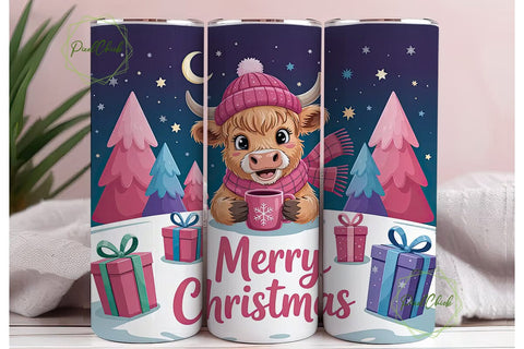 Christmas Highland Cow 20oz Tumbler Wrap Sublimation PixelChick 