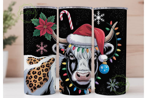 Christmas Highland Cow 20oz Tumbler Wrap Sublimation PixelChick 