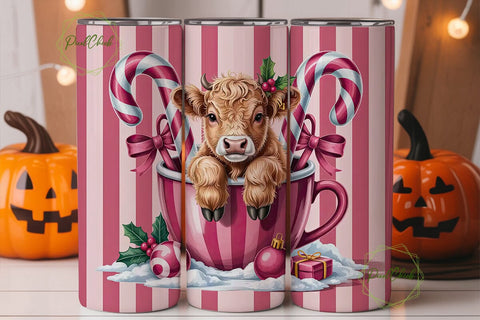 Christmas Highland Cow 20oz Tumbler Wrap Sublimation PixelChick 