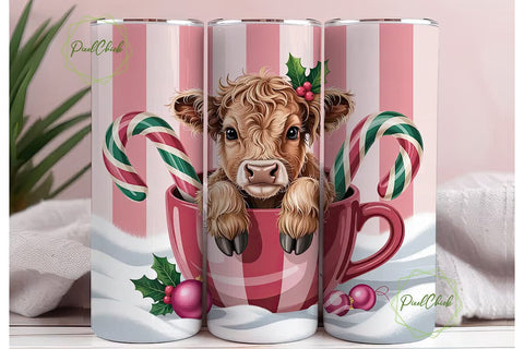 Christmas Highland Cow 20oz Tumbler Wrap Sublimation PixelChick 