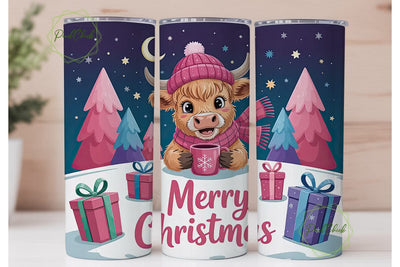 Christmas Highland Cow 20oz Tumbler Wrap Sublimation PixelChick 