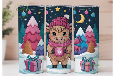 Christmas Highland Cow 20oz Tumbler Wrap Sublimation PixelChick 
