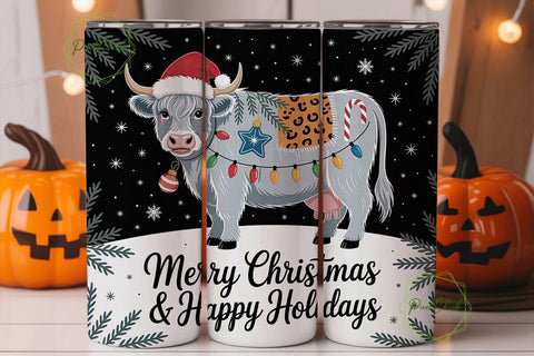 Christmas Highland Cow 20oz Tumbler Wrap Sublimation PixelChick 