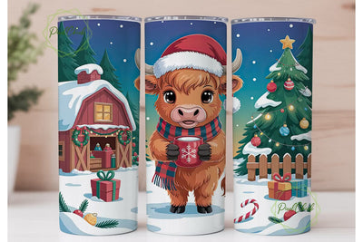 Christmas Highland Cow 20oz Tumbler Wrap Sublimation PixelChick 