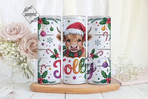Christmas Highland Cow 20oz Tumbler Wrap Sublimation sassyprint 