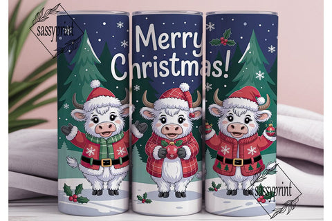 Christmas Highland Cow 20oz Tumbler Wrap Sublimation sassyprint 