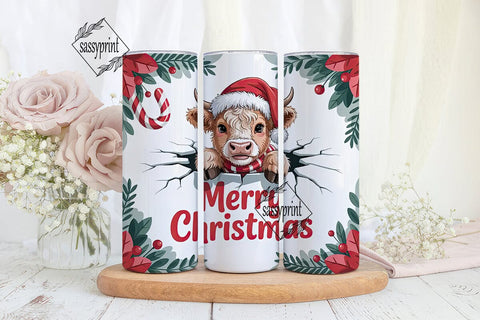 Christmas Highland Cow 20oz Tumbler Wrap Sublimation sassyprint 