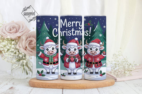 Christmas Highland Cow 20oz Tumbler Wrap Sublimation sassyprint 